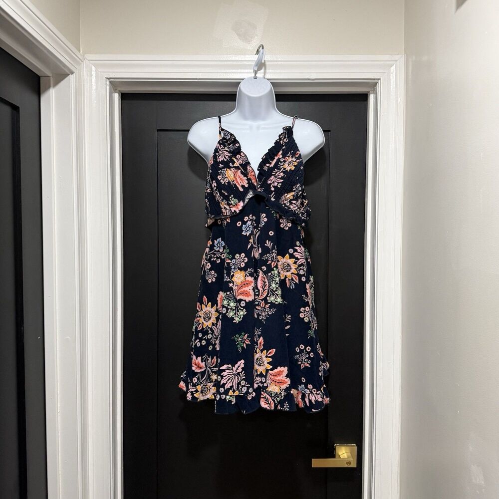 Free People Babydoll Dress Cord Looking Glass Floral Sundress Womens Sz Large - Picture 2 of 7
